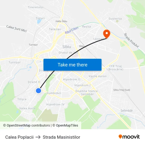 Calea Poplacii to Strada Masinistilor map