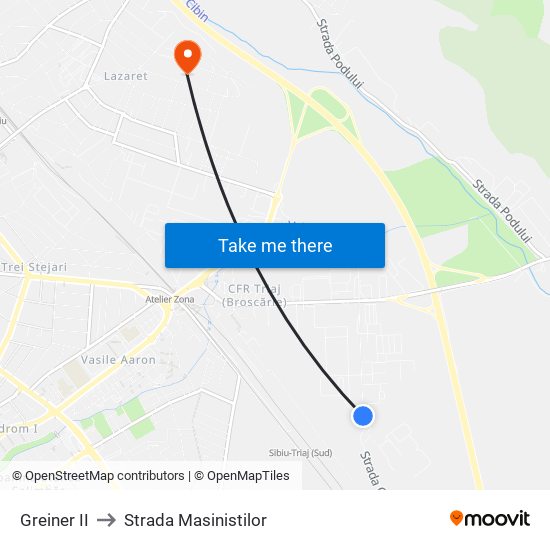 Greiner II to Strada Masinistilor map