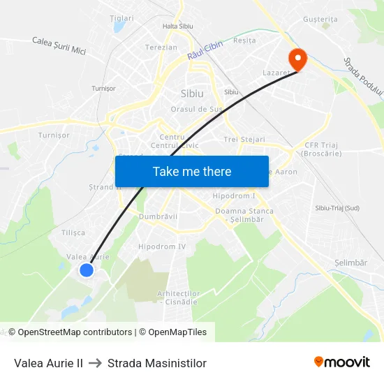 Valea Aurie II to Strada Masinistilor map