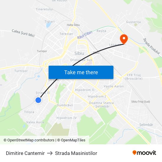 Dimitire Cantemir to Strada Masinistilor map