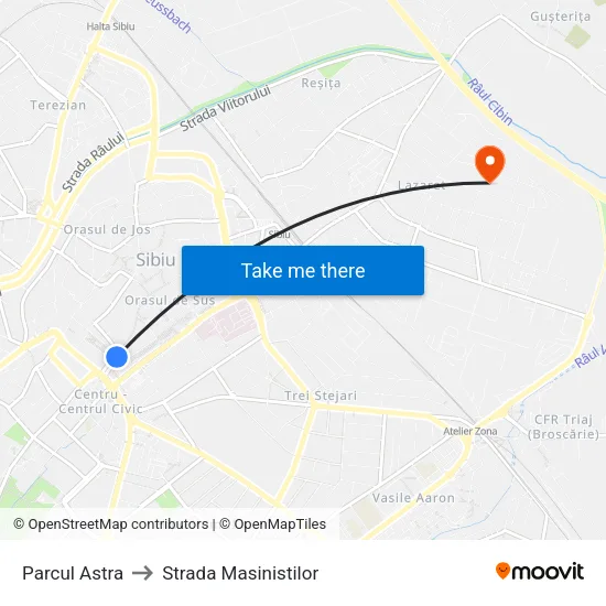 Parcul Astra to Strada Masinistilor map