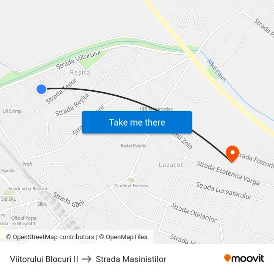 Viitorului Blocuri II to Strada Masinistilor map