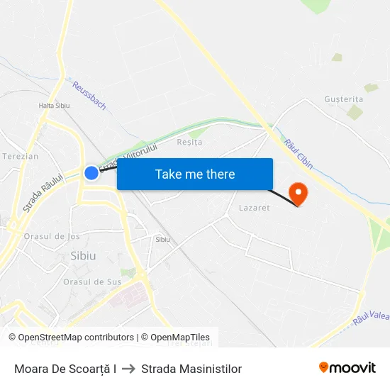 Moara De Scoarță I to Strada Masinistilor map