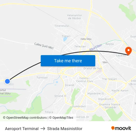 Aeroport Terminal to Strada Masinistilor map