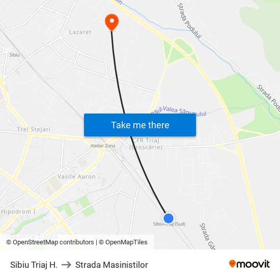 Sibiu Triaj H. to Strada Masinistilor map