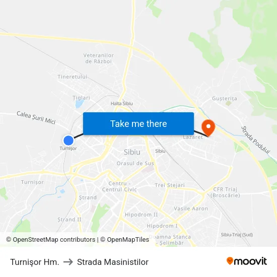 Turnişor Hm. to Strada Masinistilor map