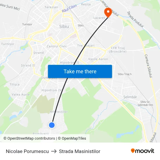 Nicolae Porumescu to Strada Masinistilor map