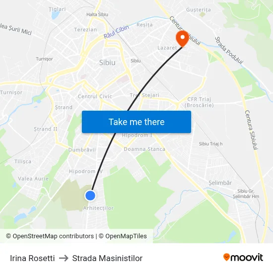 Irina Rosetti to Strada Masinistilor map