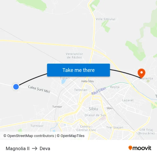 Magnolia II to Deva map