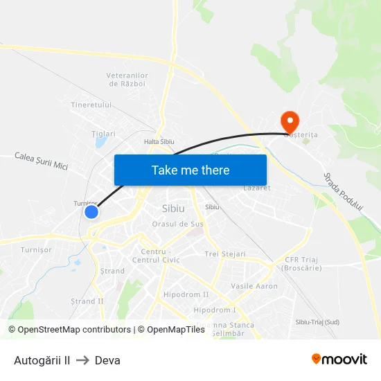 Autogării II to Deva map