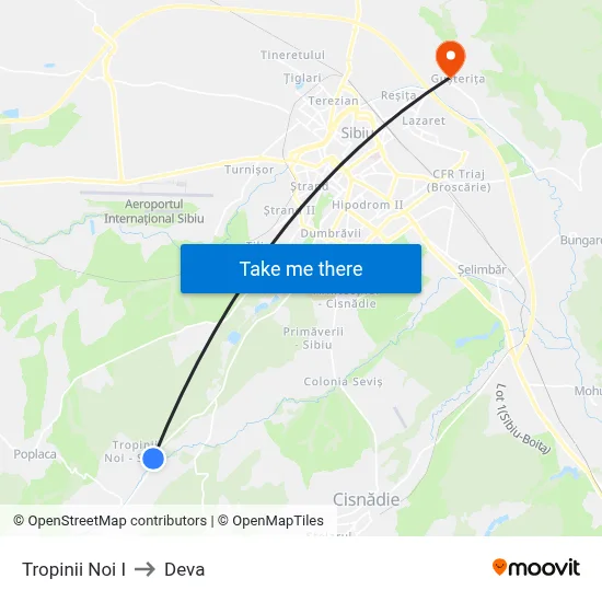 Tropinii Noi I to Deva map