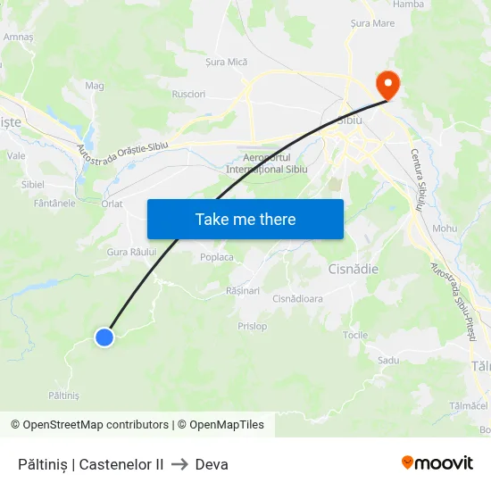 Păltiniș | Castenelor II to Deva map