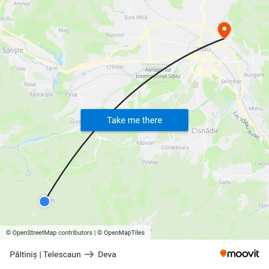 Păltiniș | Telescaun to Deva map