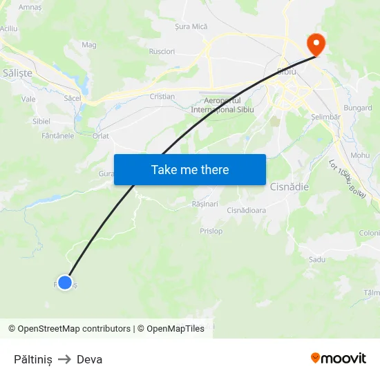 Păltiniș to Deva map