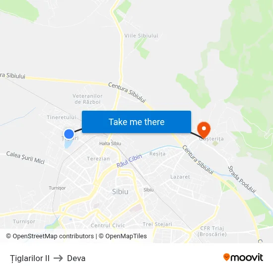 Țiglarilor II to Deva map