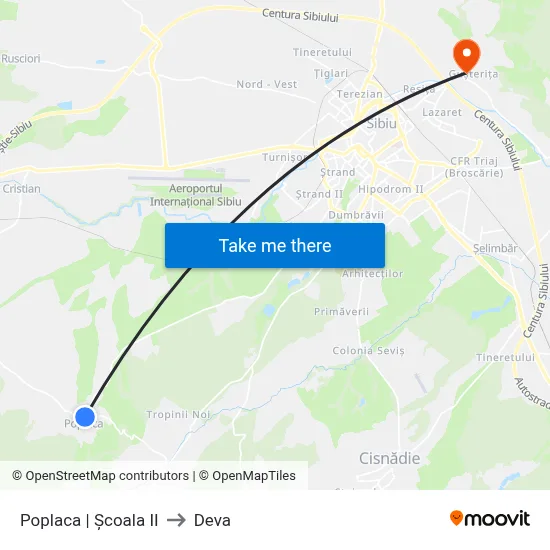 Poplaca | Școala II to Deva map