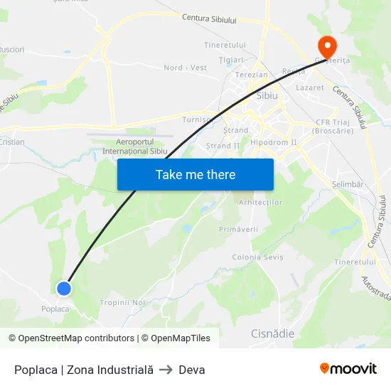 Poplaca | Zona Industrială to Deva map