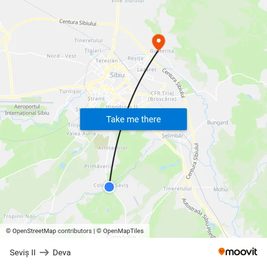Seviș II to Deva map