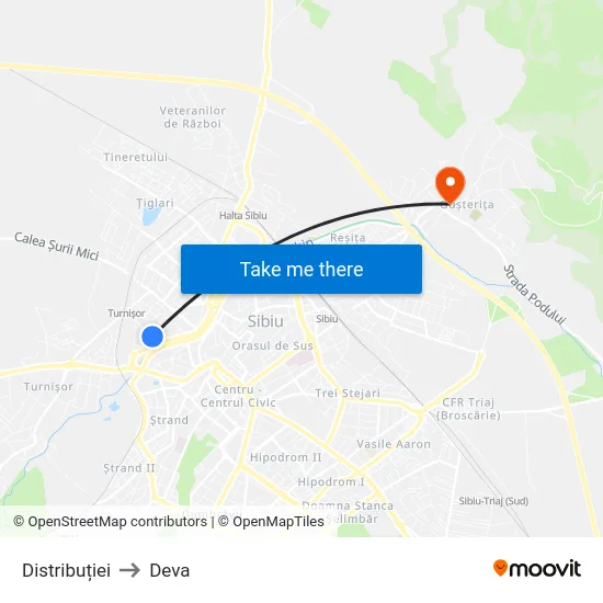 Distribuției to Deva map