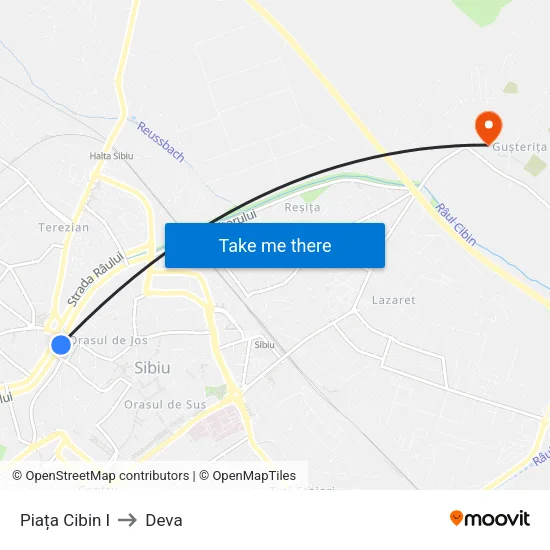 Piața Cibin I to Deva map