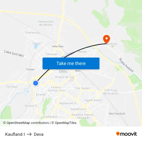 Kaufland I to Deva map