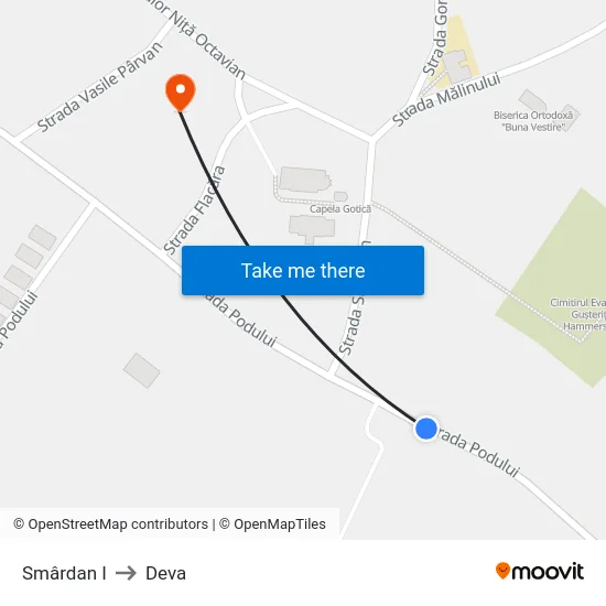 Smârdan I to Deva map