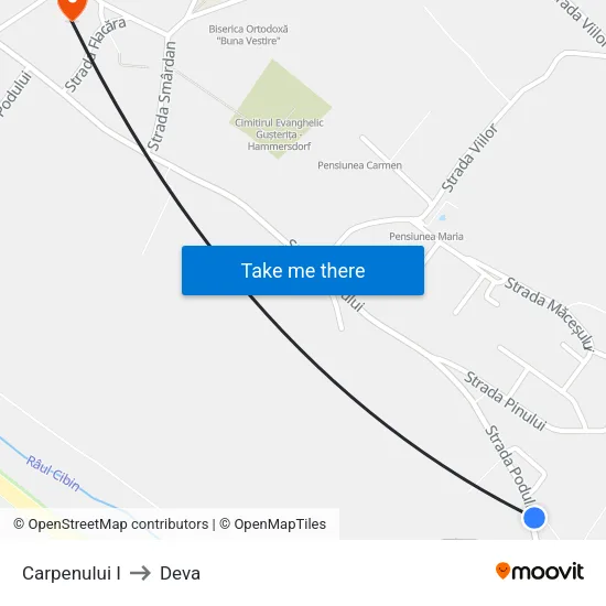 Carpenului I to Deva map