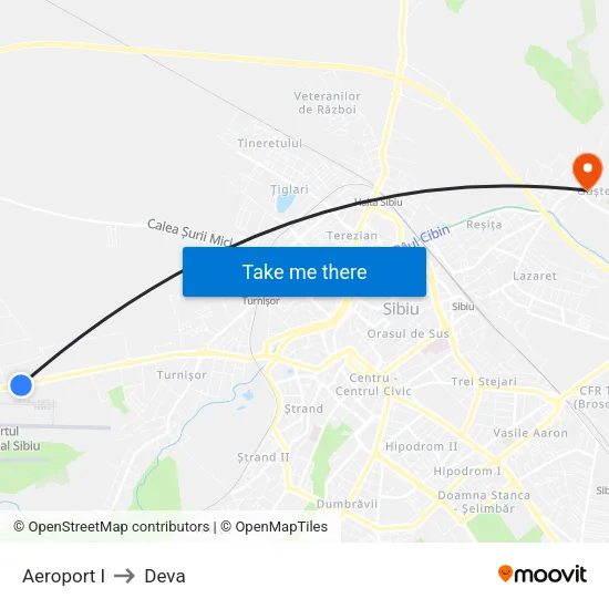 Aeroport I to Deva map
