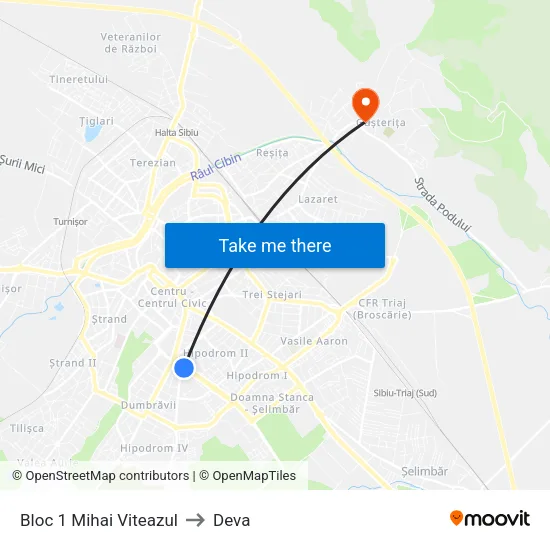 Bloc 1 Mihai Viteazul to Deva map