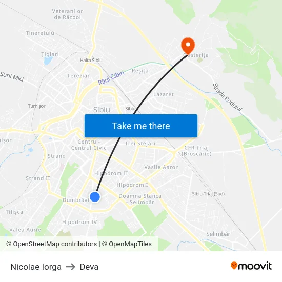 Nicolae Iorga to Deva map