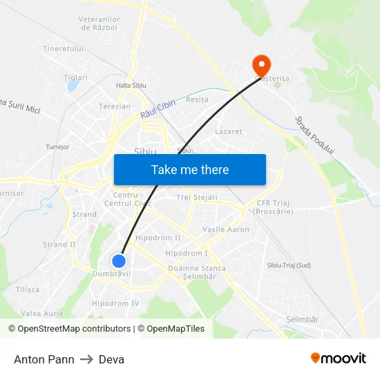 Anton Pann to Deva map