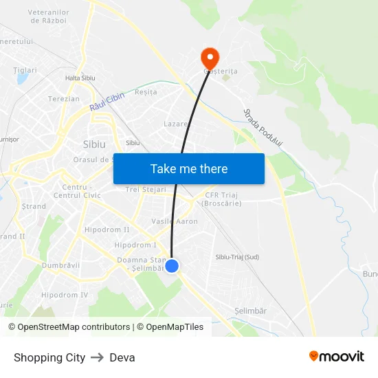 Shopping City to Deva map