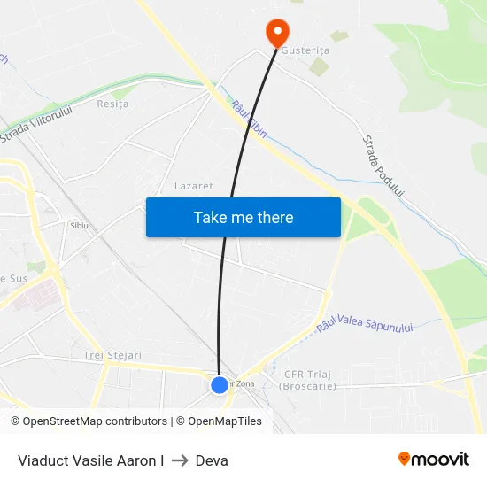 Viaduct Vasile Aaron I to Deva map