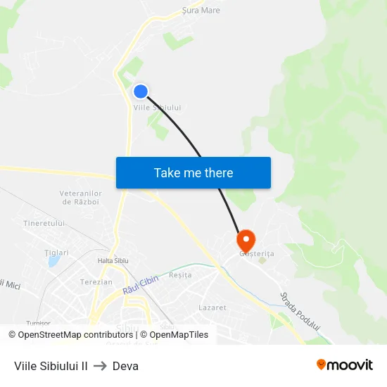 Viile Sibiului II to Deva map