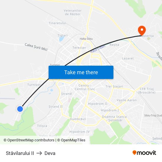 Stăvilarului II to Deva map