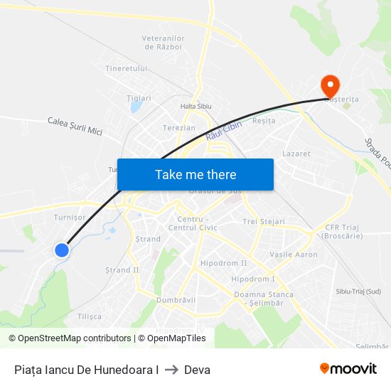 Piața Iancu De Hunedoara I to Deva map