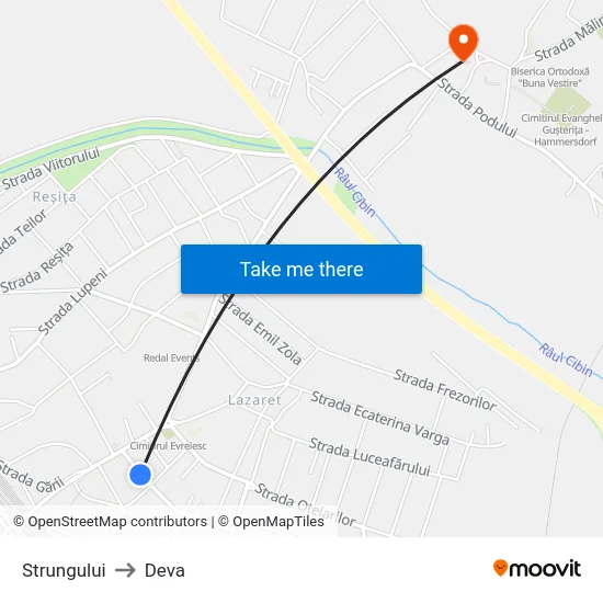Strungului to Deva map