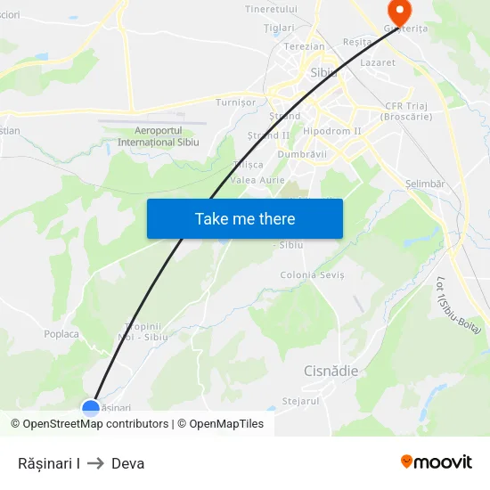 Rășinari I to Deva map