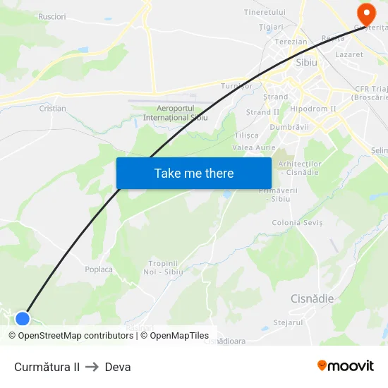 Curmătura II to Deva map
