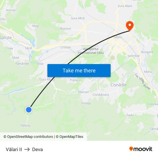 Vălari II to Deva map
