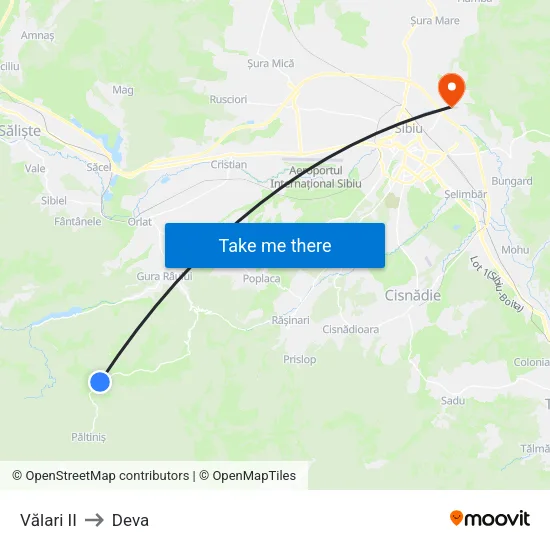 Păltiniș | Centrul De Informare II to Deva map