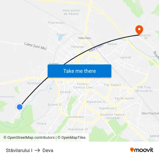 Stăvilarului I to Deva map