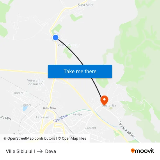 Viile Sibiului I to Deva map