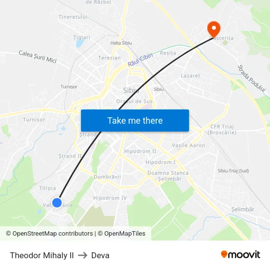 Theodor Mihaly II to Deva map