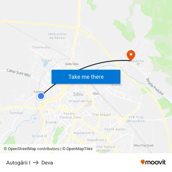 Autogării I to Deva map