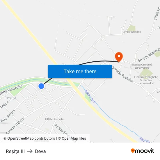 Reșița III to Deva map