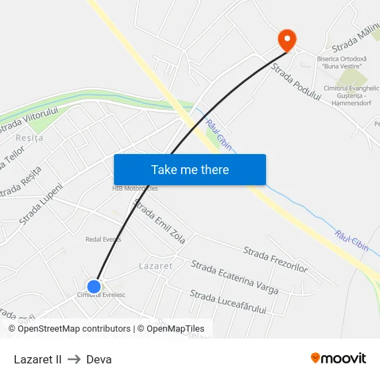 Lazaret II to Deva map