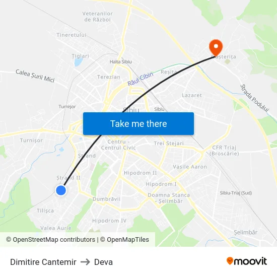 Dimitire Cantemir to Deva map