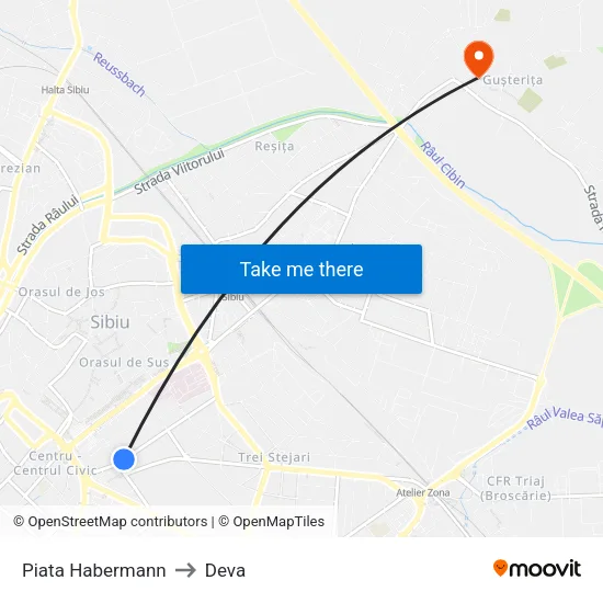 Piata Habermann to Deva map