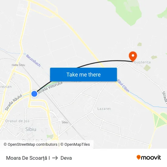 Moara De Scoarță I to Deva map